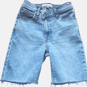 SZ 24 7" Abercrombie & Fitch Jean Shorts  Criss Cross High Rise Cut Off Blue